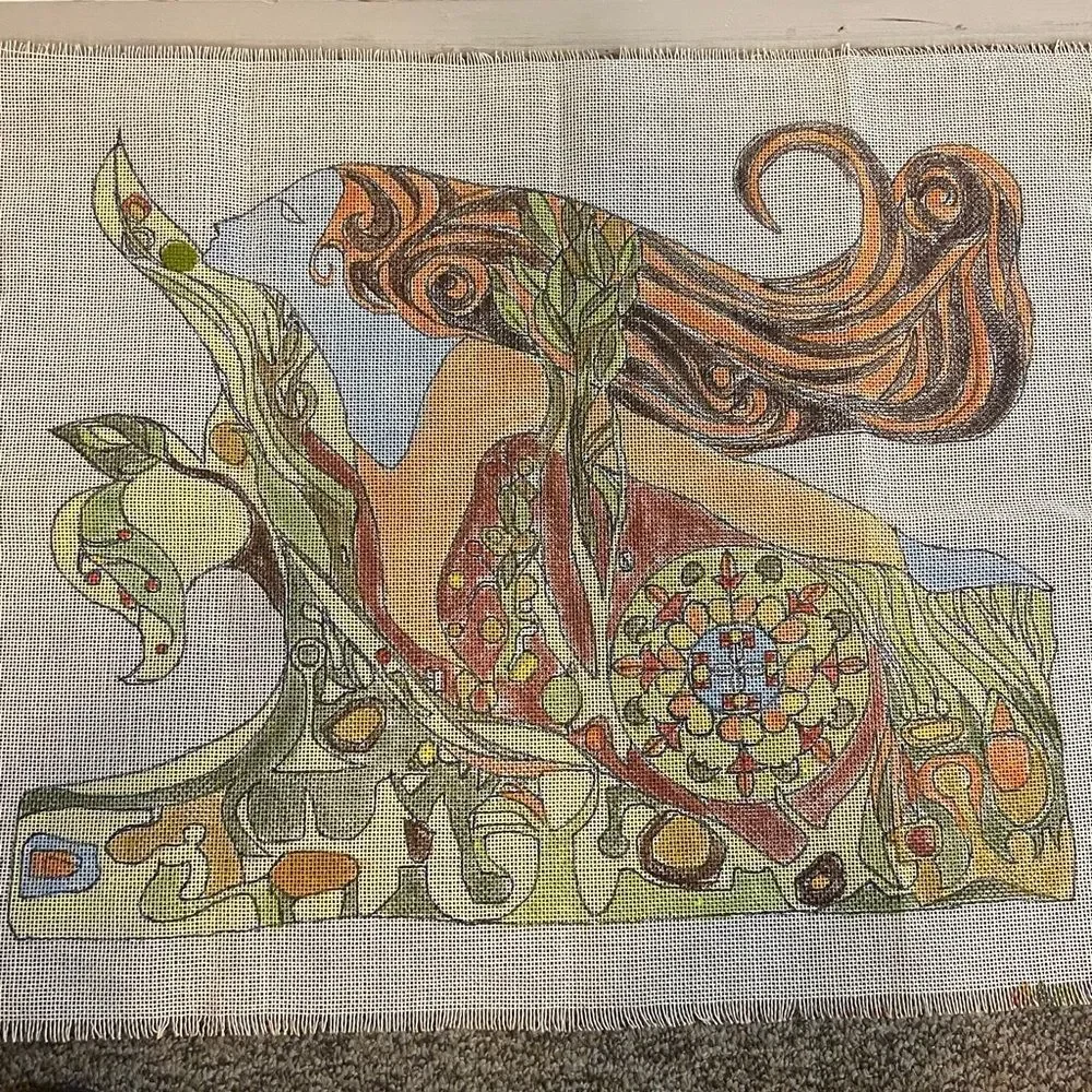 Botanical Goddess Decorative Wall Tapestry - Green, Orange, Blue Accents